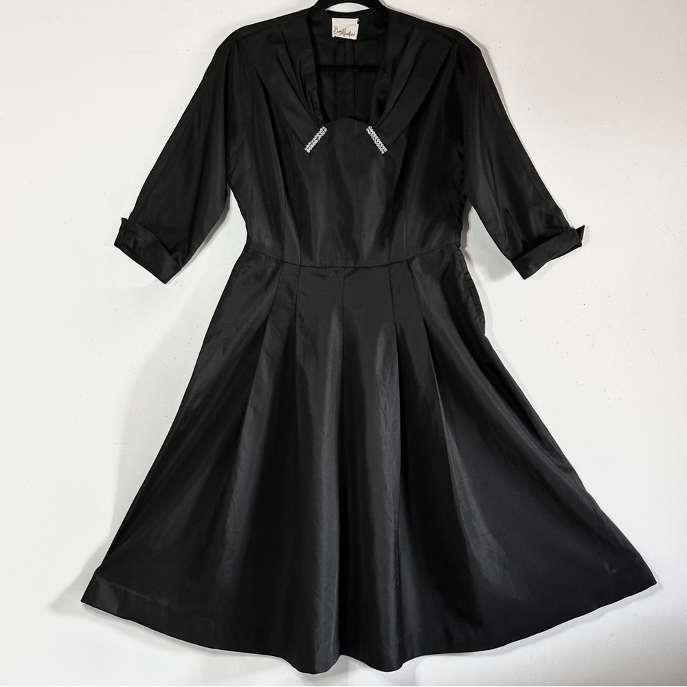 Vintage ‘40s Black Satin Dress Fit and Flare